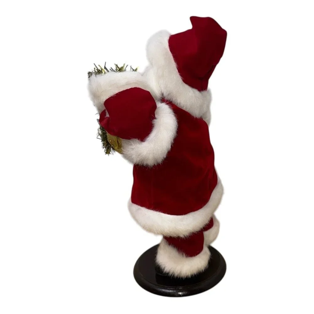 Vintage Christmas Holiday Santa w/tinsel on stand Garland Holly Berries